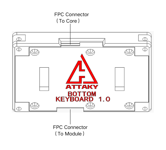 Back — the UP FPC to the Core (top) and the DOWN FPC passthrough (bottom)